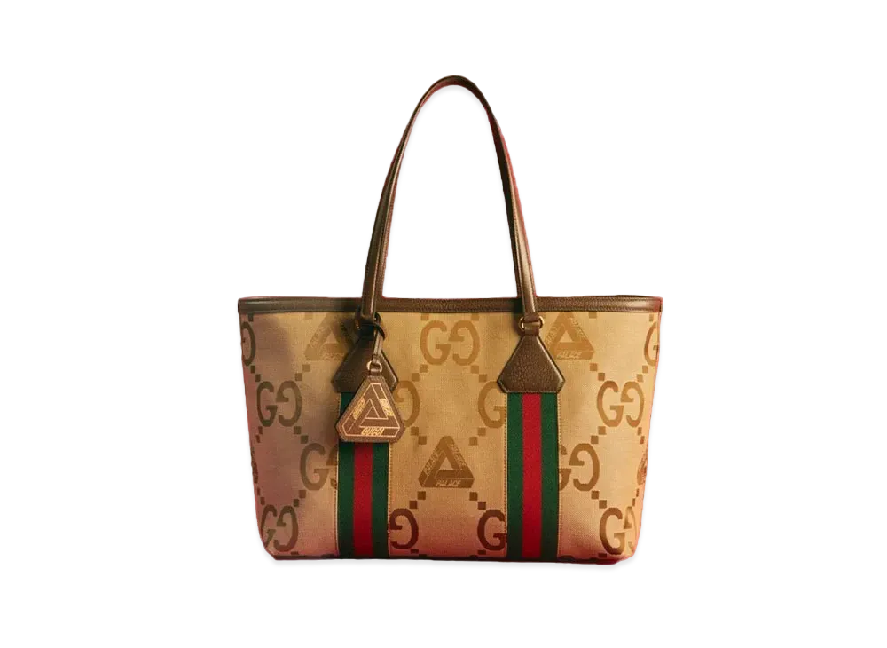 PALACE GUCCI GG Jumbo Canvas Tote Bag With Web Details "Beige"