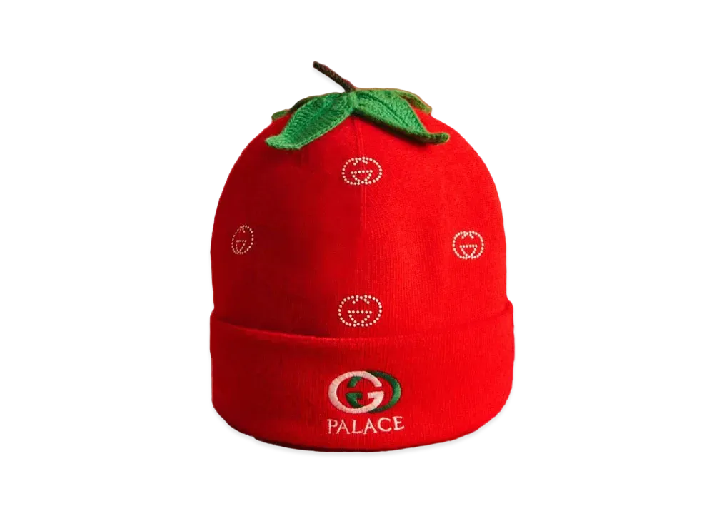 PALACE GUCCI Wool Strawberry Beanie With Studs And Crochet Detail "Red"