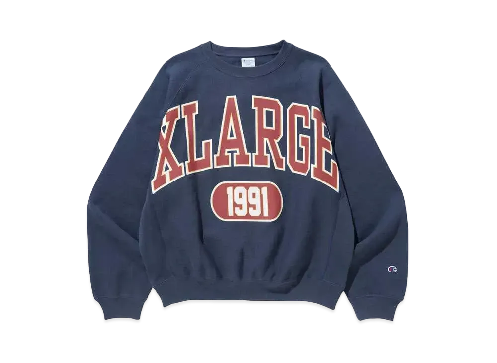 XLARGE x Champion College Raglan Crewneck Sweat "Navy"