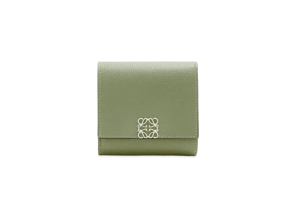 LOEWE Anagram Compact Flap Wallet In Pebble Grain Calfskin "Rosemary"