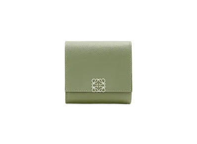 LOEWE Anagram Compact Flap Wallet In Pebble Grain Calfskin "Rosemary"