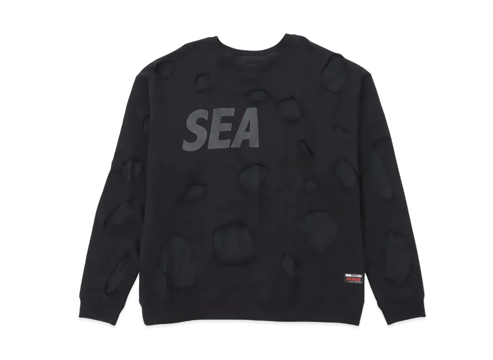WIND AND SEA x WILDSIDE YOHJI YAMAMOTO Damage Cutting Sweat Shirt "Black"