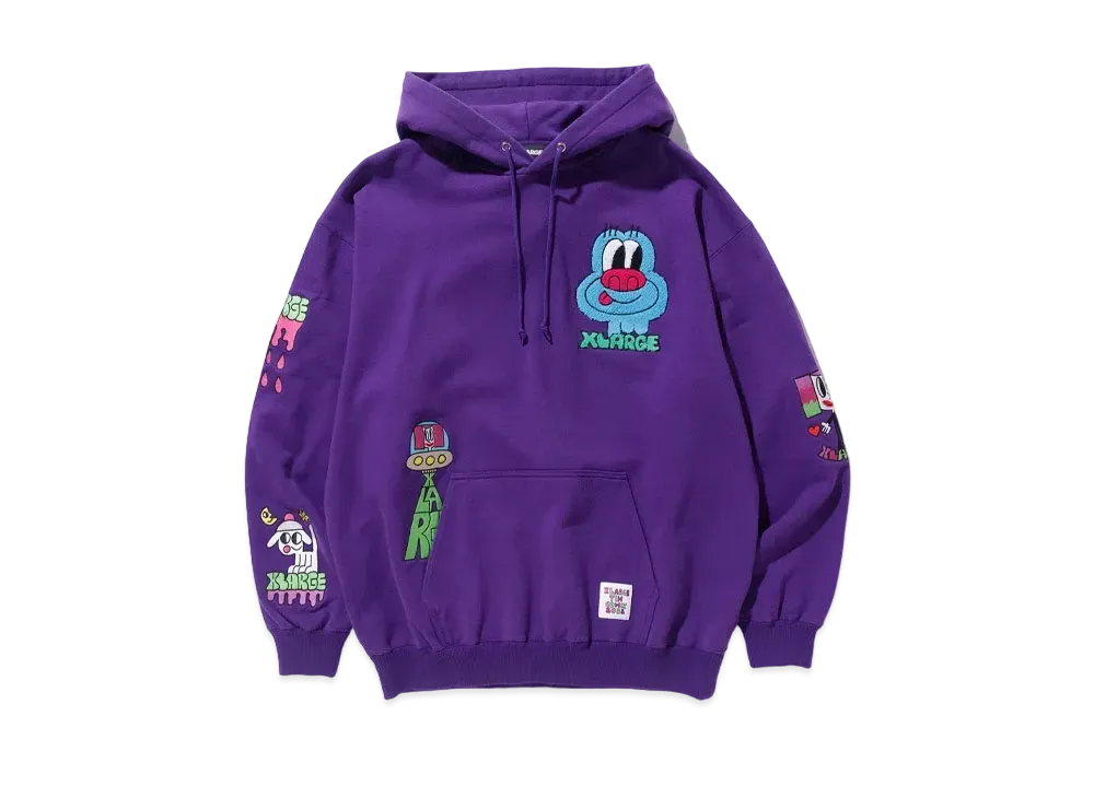 エクストララージ ティム コミックス シェニール エンブロイデレッド フーデッド スウェット "パープル"