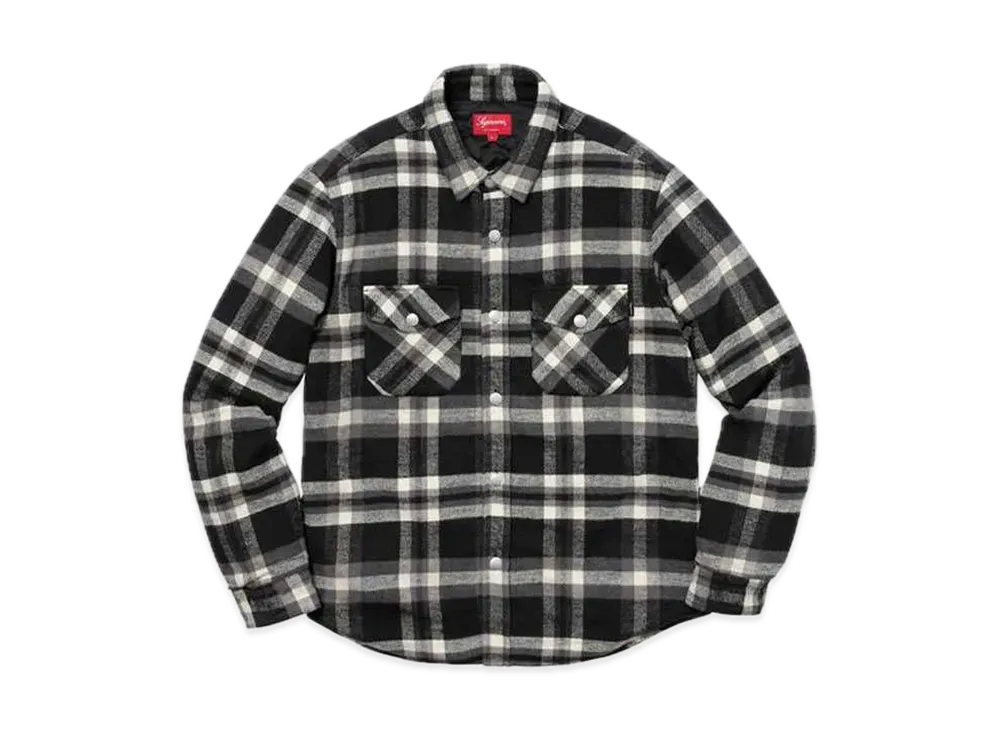 シュプリーム クィルティド アークロゴ フランネル シャツ "ブラック"