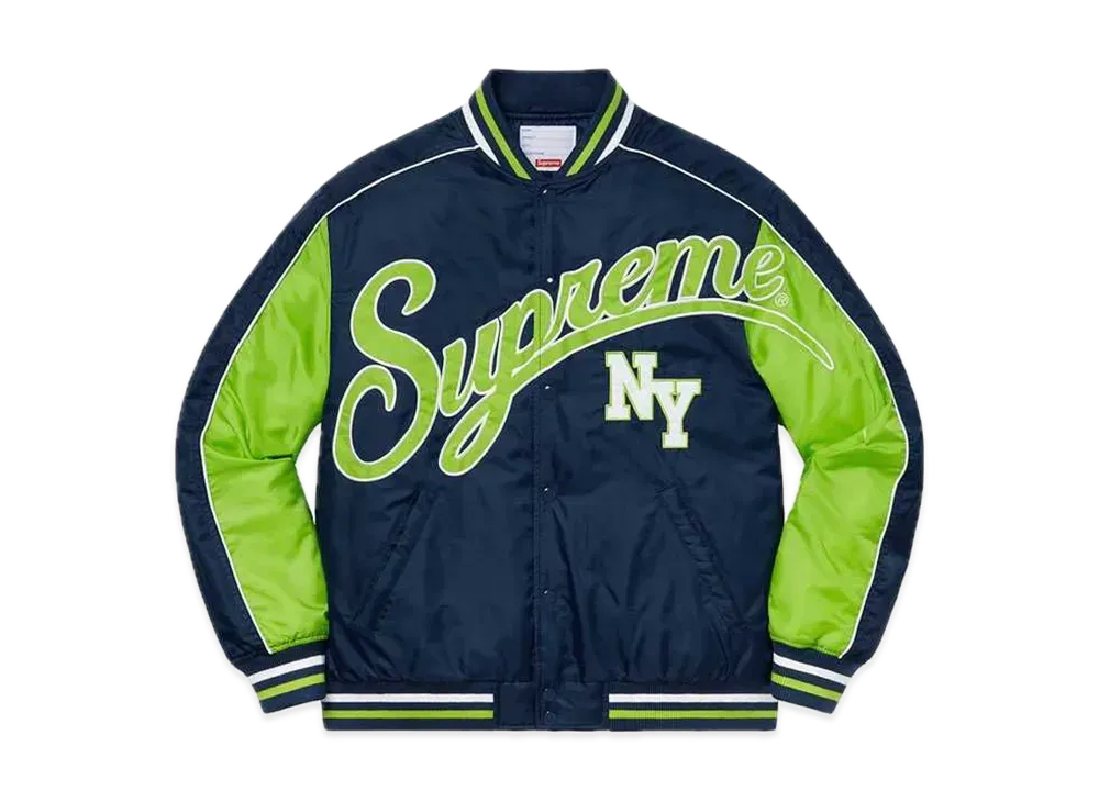 シュプリーム コントラスト スクリプト バーシティ ジャケット "ネイビー"