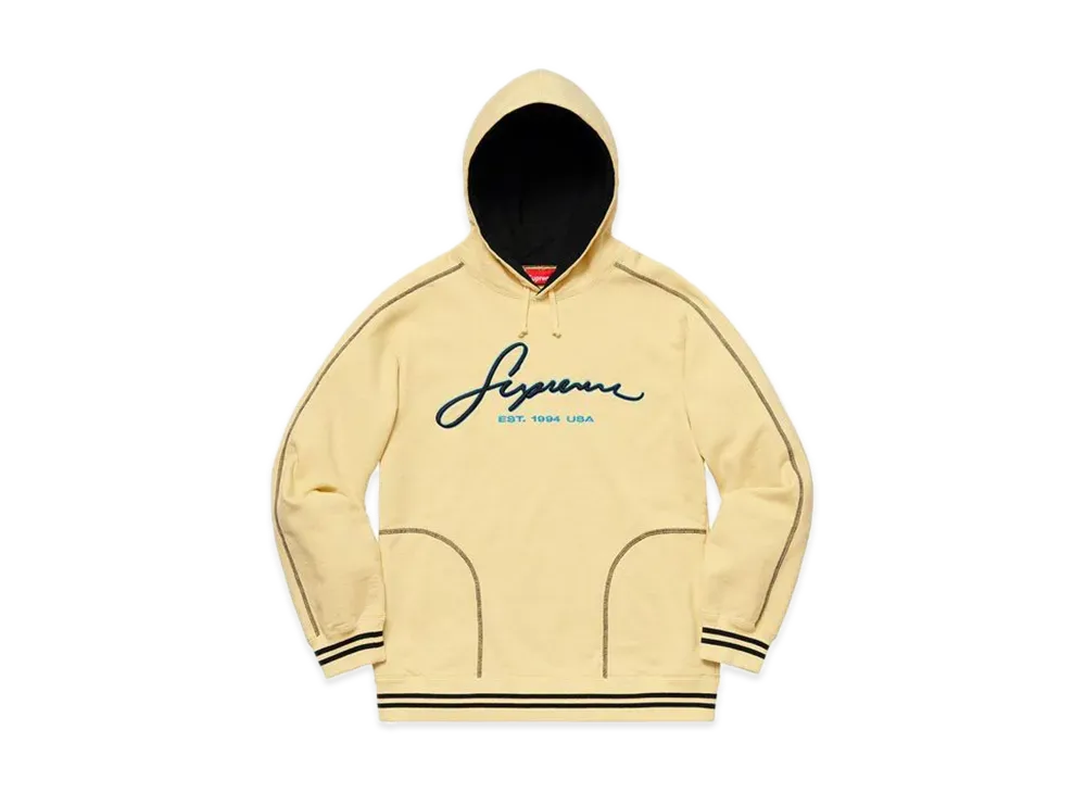 Supreme Contrast Embroidered Hooded Sweatshirt "Pale Yellow"
