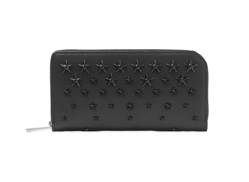 Jimmy Choo Carnaby S Smooth Calf Leather Wallet With Star Studs "Black"