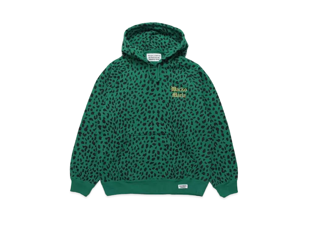 WACKO MARIA Leopard Washed Heavy Weight Pull Over Hooded Sweat Shirt "Green"