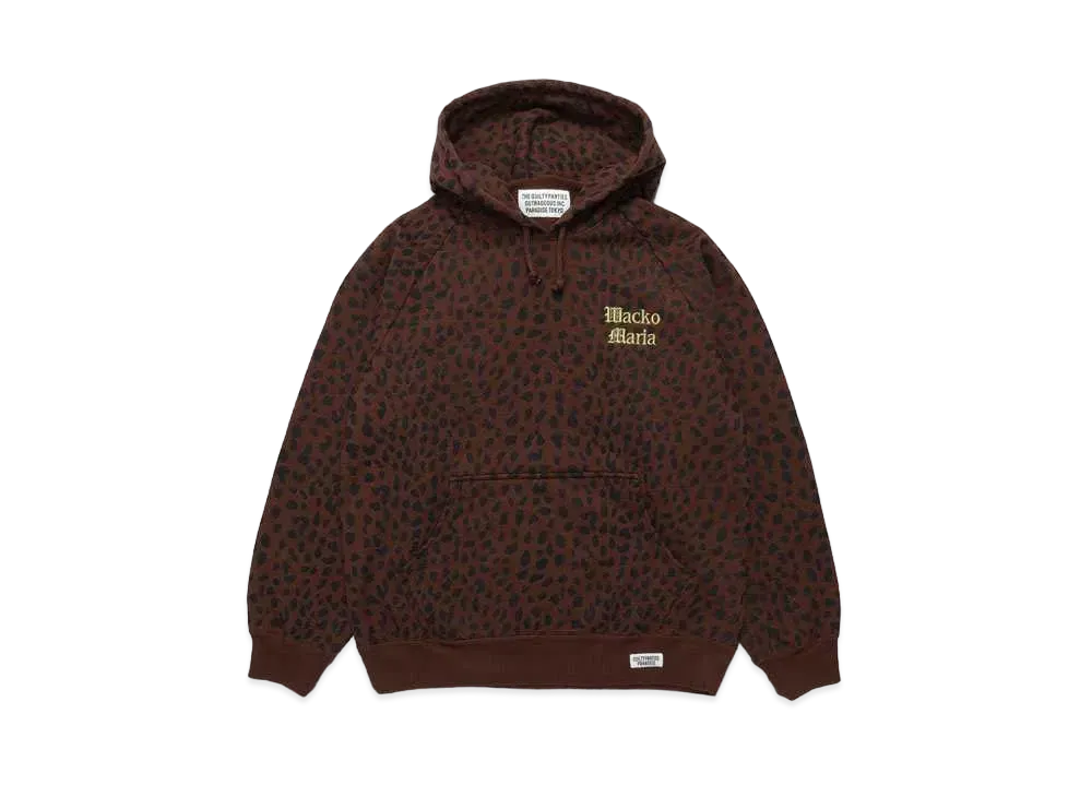 WACKO MARIA Leopard Washed Heavy Weight Pull Over Hooded Sweat Shirt "Brown"