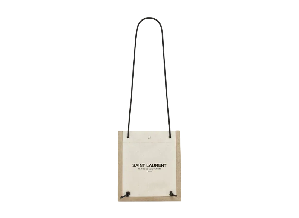 Saint Laurent Universite Flat Crossbody Bag In Canvas "Ecru/Black"