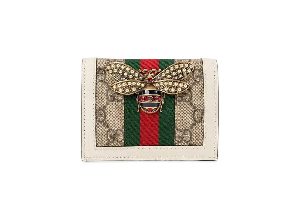 GUCCI GG Supreme Queen Margaret Bee Card Case Wallet "White"