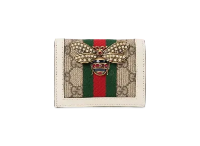 GUCCI GG Supreme Queen Margaret Bee Card Case Wallet "White"