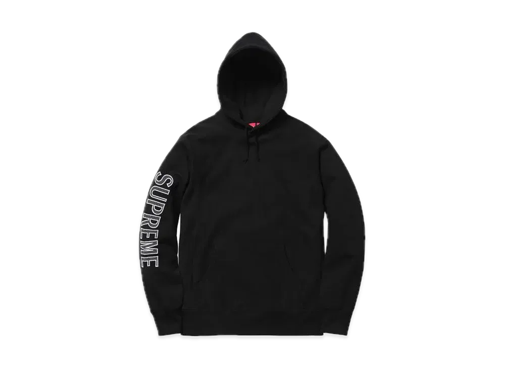 Supreme Sleeve Embroidery Hooded Sweatshirt "Black"