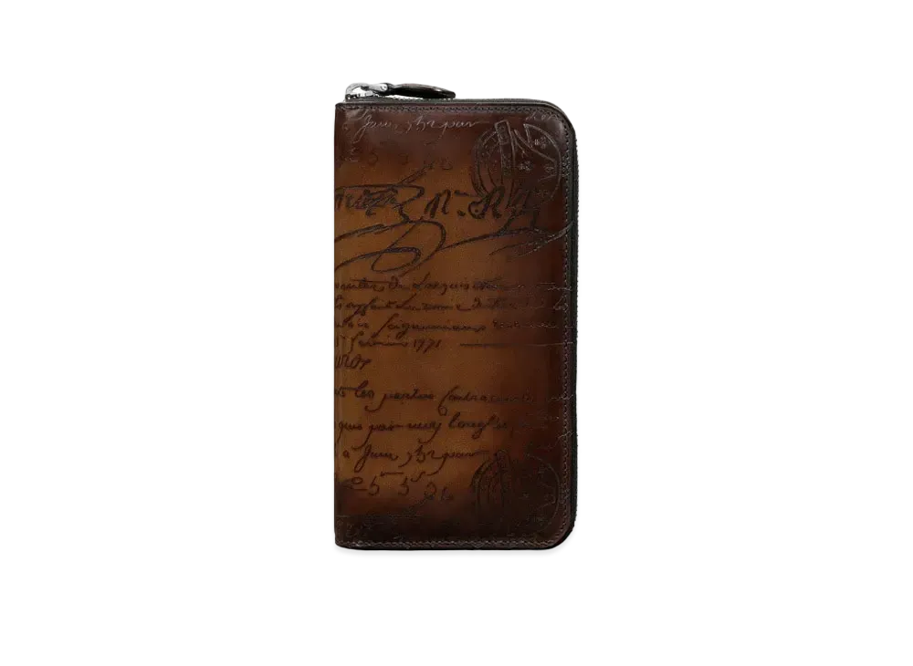 Berluti Itauba Scritto Leather Long Zipped Wallet "Cacao Intenso"