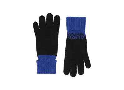 Burberry Logo Intarsia Two-tone Cashmere Gloves "Black/Sodalite Blue"
