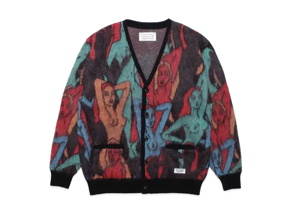 WACKO MARIA Yula Hyakujozu Mohair Knit Jacquard Cardigan "Black"