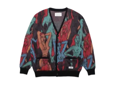 WACKO MARIA Yula Hyakujozu Mohair Knit Jacquard Cardigan "Black"