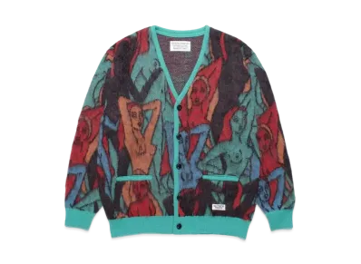 WACKO MARIA Yula Hyakujozu Mohair Knit Jacquard Cardigan "Green"
