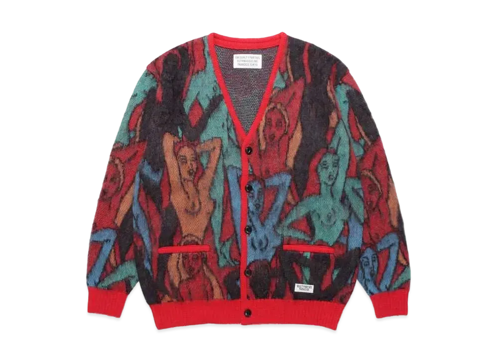 WACKO MARIA Yula Hyakujozu Mohair Knit Jacquard Cardigan "Red"