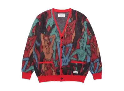 WACKO MARIA Yula Hyakujozu Mohair Knit Jacquard Cardigan "Red"