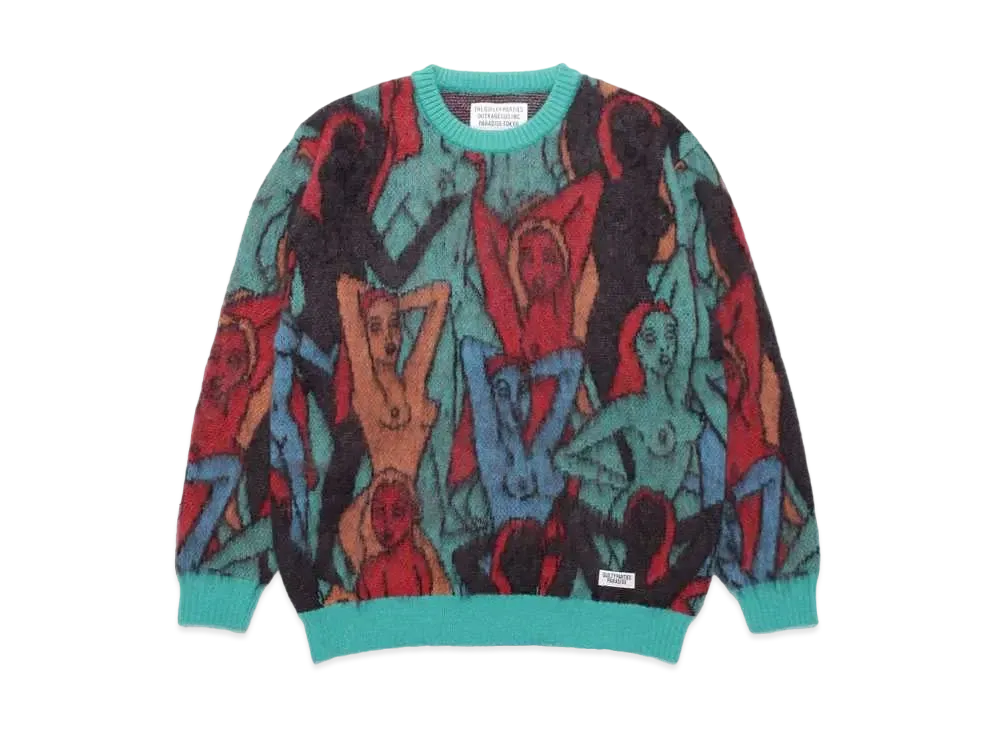 WACKO MARIA Yula Hyakujozu Mohair Knit Jacquard Sweater "Green"