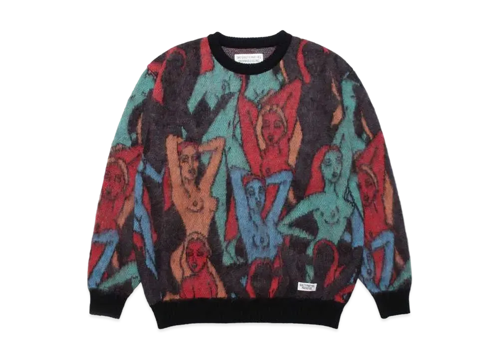 WACKO MARIA Yula Hyakujozu Mohair Knit Jacquard Sweater "Black"