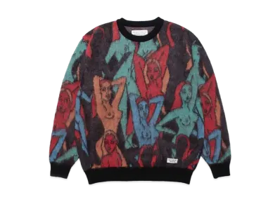 WACKO MARIA Yula Hyakujozu Mohair Knit Jacquard Sweater "Black"