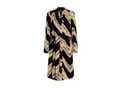 Stella McCartney Stella by Stella V Series Striped Fur Free Fur Belted Coat "Multicolour Brown"
