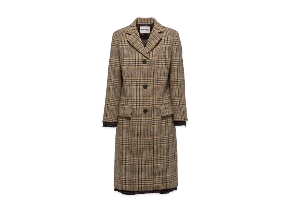 MIU MIU Single-Breasted Plaid Coat "Cocoa Brown"