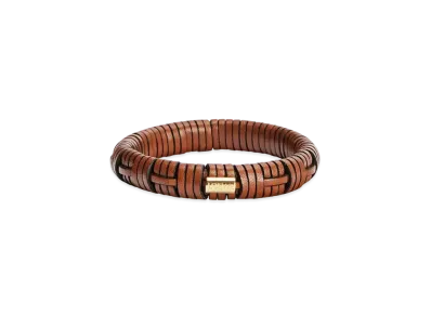 LOEWE Woven Bangle In Brass and Classic Calfskin "Tan"