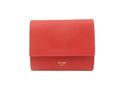 CELINE Small Trifold Wallet In Grained Calfskin "Red"