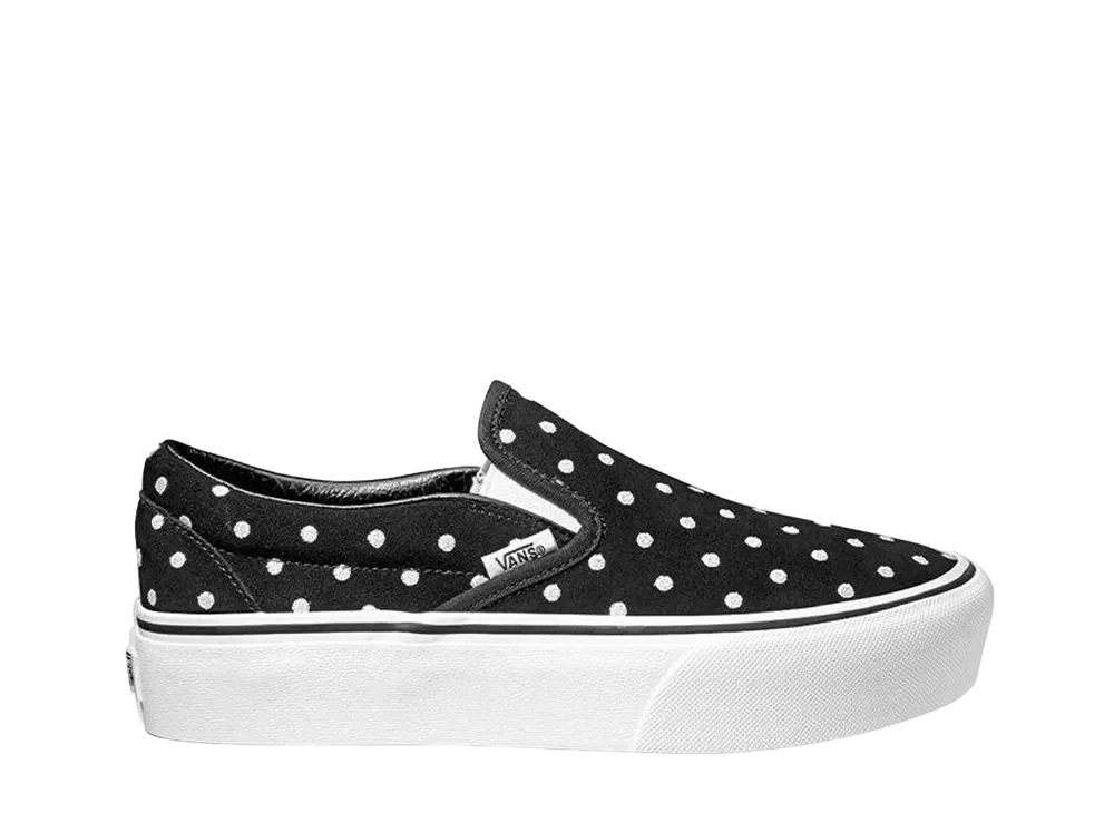 Vans Women's Classic Slip-On Platform Suede Polka Dot "Black White"