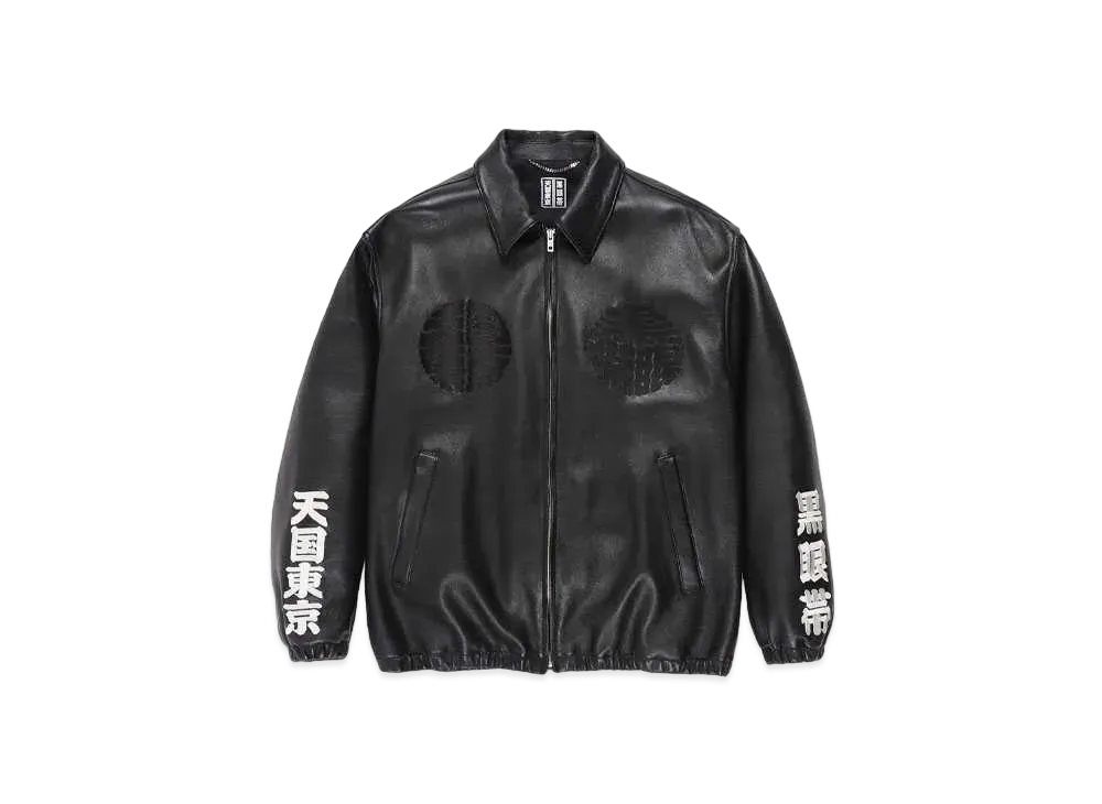 Black Eye Patch WACKO MARIA Leather Bomber Jacket "Black"