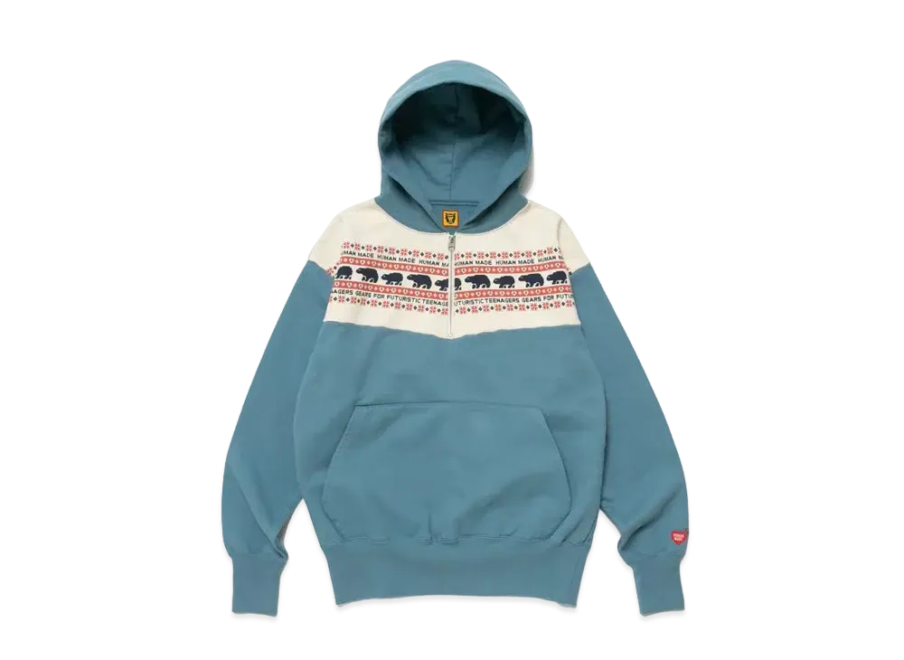 HUMAN MADE HALF-ZIP HOODIE "Blue"