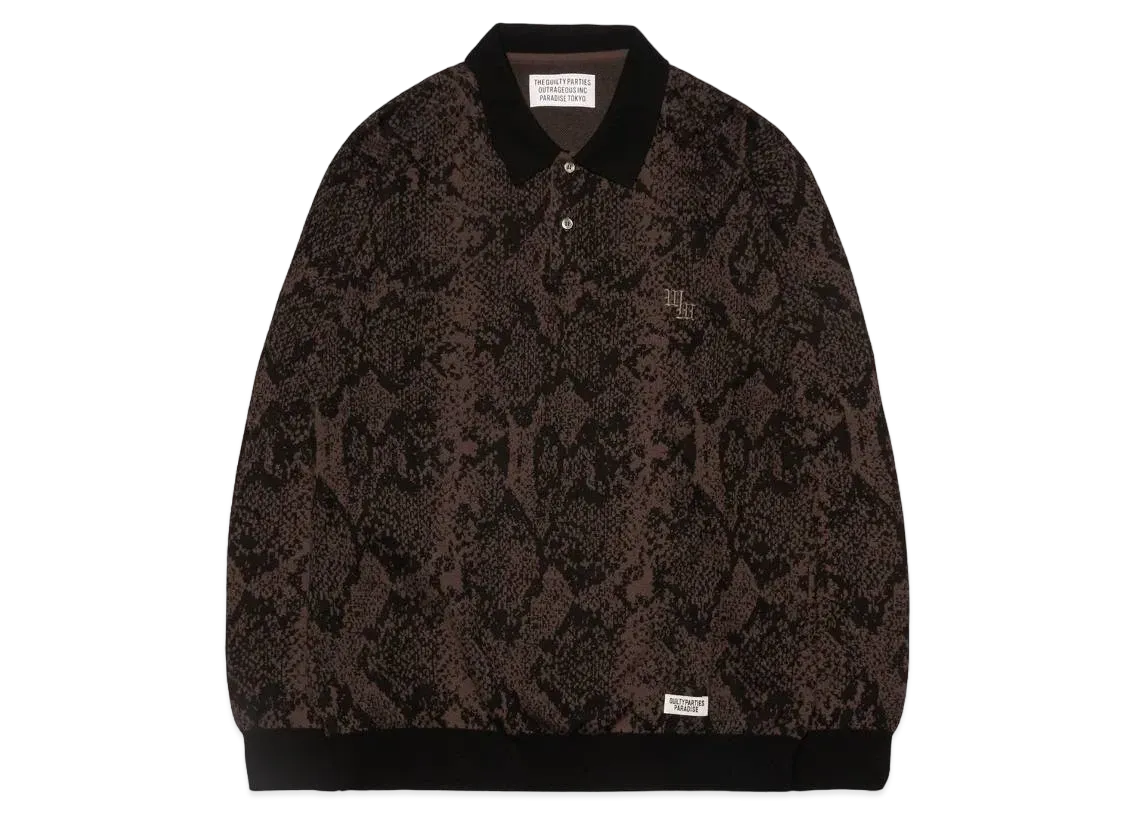 WACKO MARIA Python Knit Jacquard Polo Shirt "Brown"