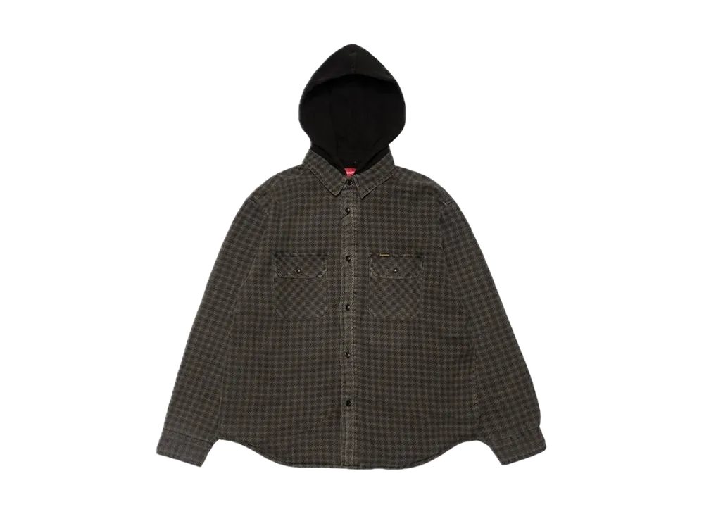Supreme Houndstooth Flannel Hooded Shirt "Black"