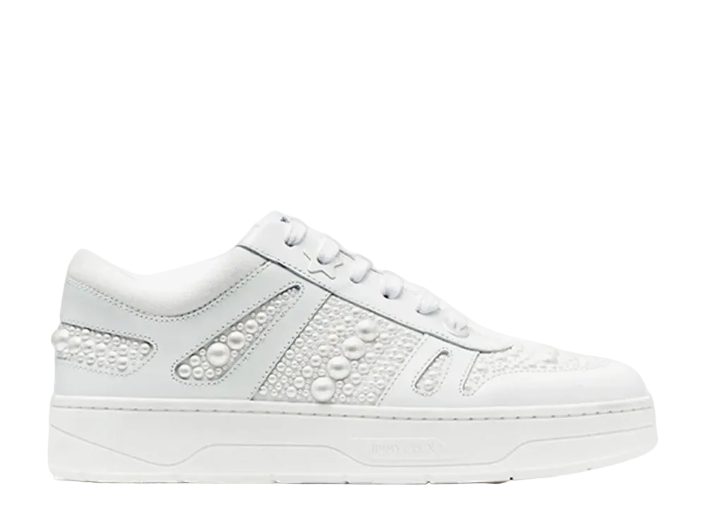 ジミー チュー ハワイ F カーフ レザー  キャンバス ロー "ホワイト"