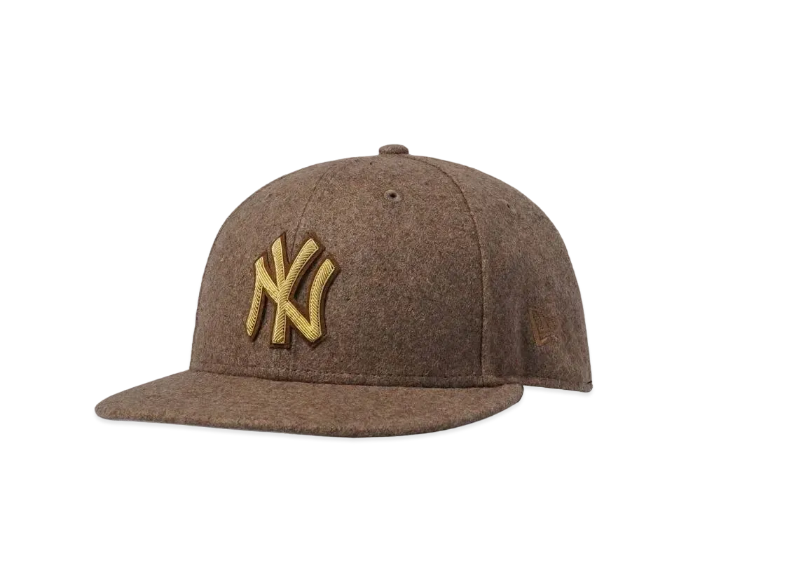 Kith New Era for New York Yankees Bullion 600 GSM Wool Melton Fitted Hat #3 "Dark Tan"