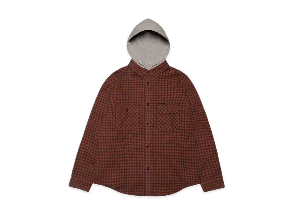 Supreme Houndstooth Flannel Hooded Shirt "Red"