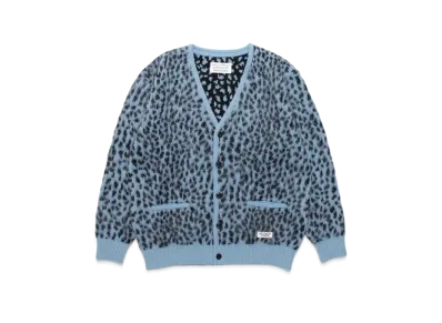 WACKO MARIA Leopard Heavy Mohair Knit Jacquard Cardigan "Blue"
