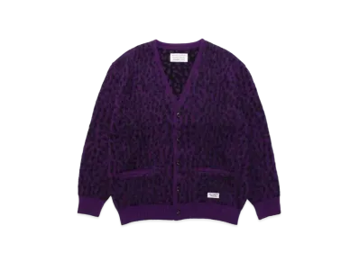 WACKO MARIA Leopard Heavy Mohair Knit Jacquard Cardigan "Purple"