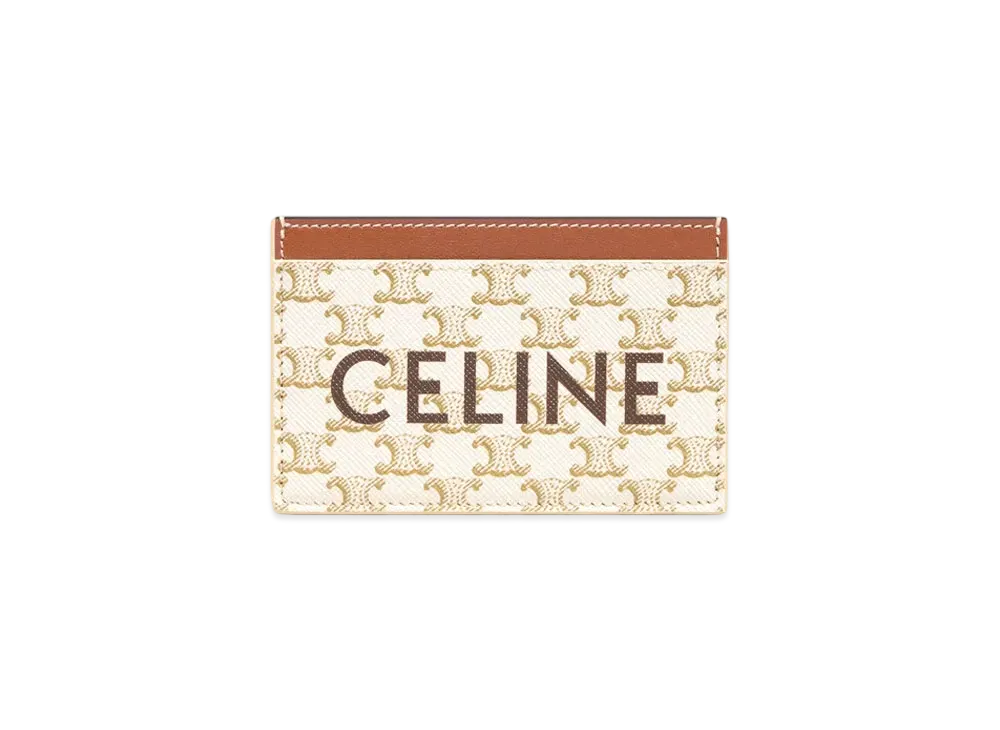 CELINE Card Holder In Triomphe Canvas With Celine Print "White/Tan"