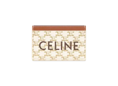 CELINE Card Holder In Triomphe Canvas With Celine Print "White/Tan"