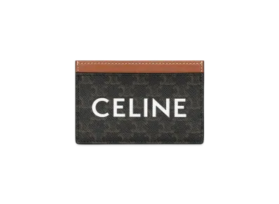 CELINE Card Holder In Triomphe Canvas With Celine Print "Tan"