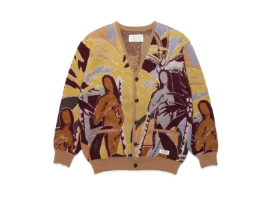 WACKO MARIA Yula Paradisezu Mohair Knit Jacquard Cardigan "Beige"