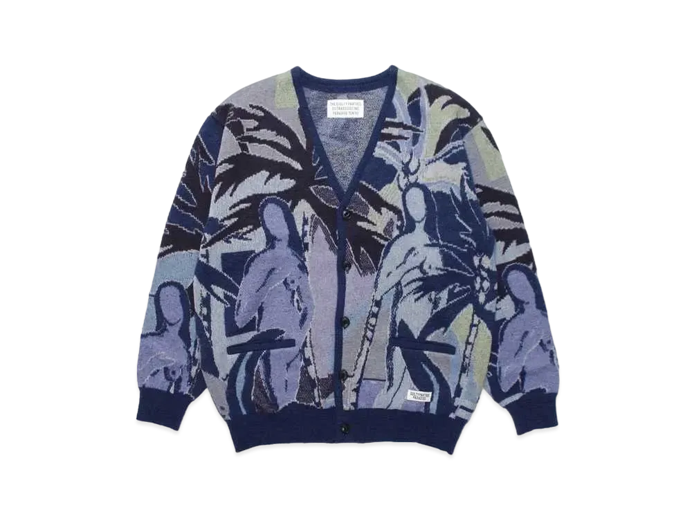 WACKO MARIA Yula Paradisezu Mohair Knit Jacquard Cardigan "Navy"