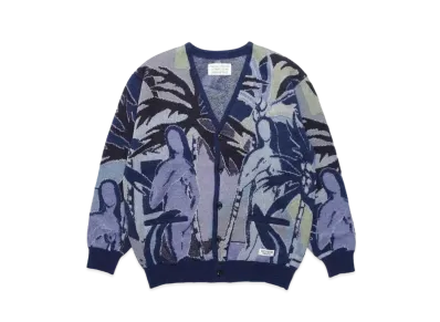 WACKO MARIA Yula Paradisezu Mohair Knit Jacquard Cardigan "Navy"