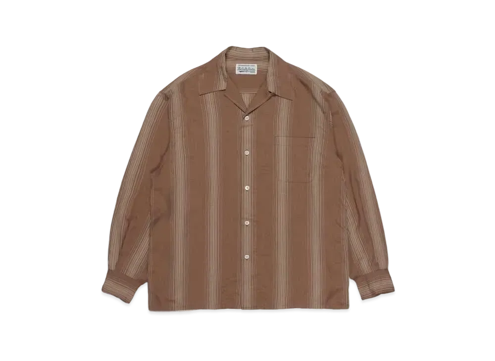 WACKO MARIA Striped Open Collar Shirt "Brown"