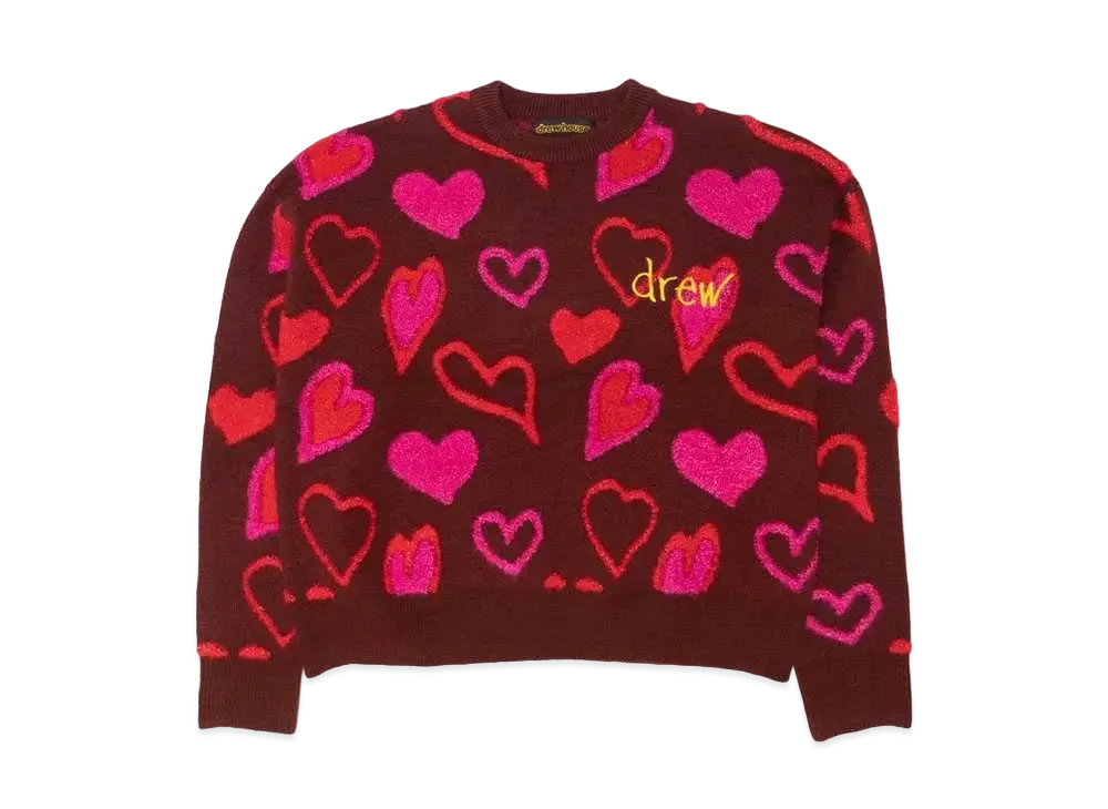 drew house Scribble Hearts Sweater "Red"