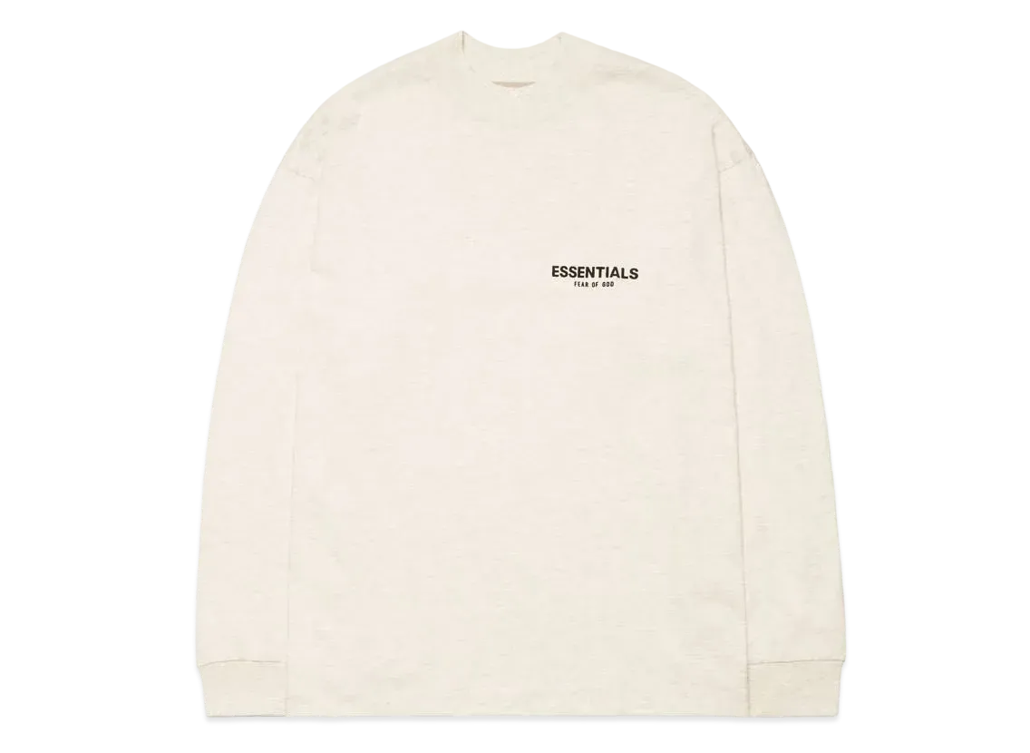FEAR OF GOD ESSENTIALS BLACK ESS LOGO LS TEE "Light Oatmeal"